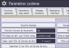Illustration de l'écran du panneau de commande