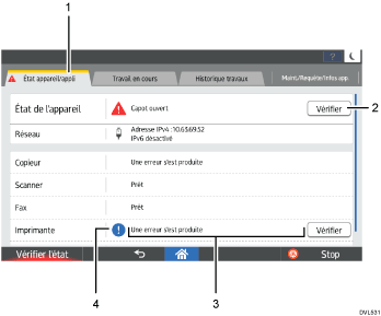 Illustration avec légende numérotée du panneau de commande