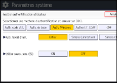 Illustration de l'écran du panneau de commande