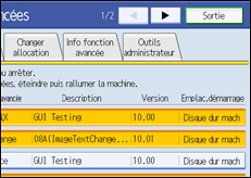 Illustration de l'écran du panneau de commande
