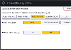 Illustration de l'écran du panneau de commande