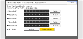 Illustration de l'écran du panneau de commande