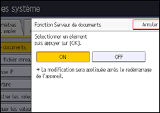 Illustration de l'écran du panneau de commande