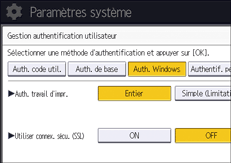 Illustration de l'écran du panneau de commande