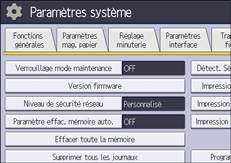 Illustration de l'écran du panneau de commande