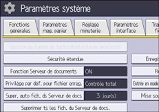 Illustration de l'écran du panneau de commande