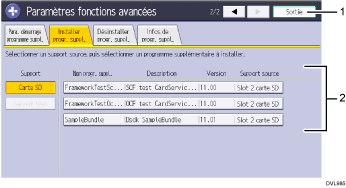 Illustration numérotée du panneau de commande
