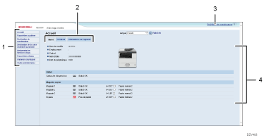 Illustration avec légendes numérotées de l'écran de l'application