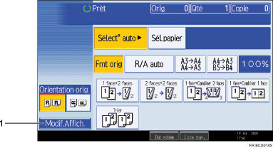 Illustration de l'écran du panneau de commande indiqué par un numéro sur l'illustration