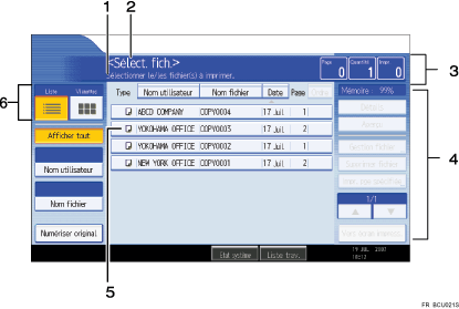 Illustration de l'écran du panneau de commande indiqué par un numéro sur l'illustration