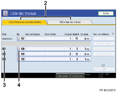 Illustration de l'&eacute;cran du panneau de commande indiqu&eacute; par un num&eacute;ro sur l'illustration