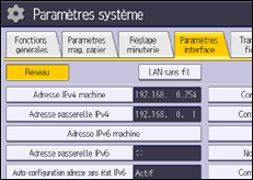 Illustration de l'écran du panneau de commande