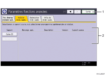 Illustration numérotée du panneau de commande