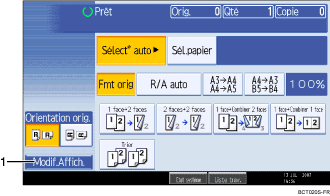 Illustration de l'écran du panneau de commande avec numérotation