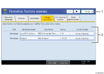 Illustration de l'&eacute;cran du panneau de commande, l&eacute;gende num&eacute;rot&eacute;e
