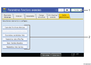 Illustration de l'&eacute;cran du panneau de commande, l&eacute;gende num&eacute;rot&eacute;e