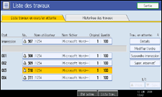 Illustration de l'écran du panneau de commande.