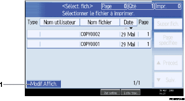 Illustration de l'écran du panneau de commande numérotée