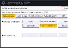 Illustration de l'écran du panneau de commande