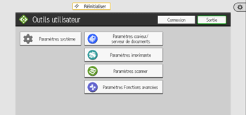 Illustration de l'écran du panneau de commande