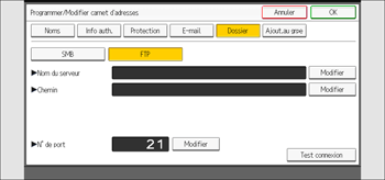 Illustration de l'écran du panneau de commande