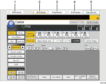Illustration de l’écran du panneau de commande, légende numérotée