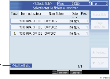 Illustration de l'écran du panneau de commande numérotée