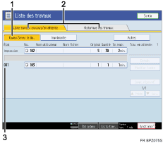 Illustration de l'écran du panneau de commande numérotée